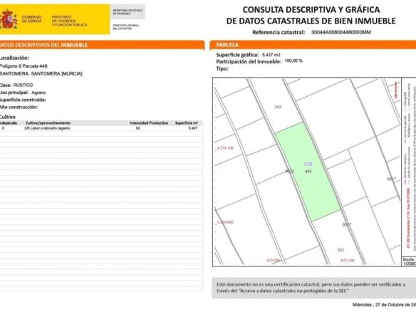 5,427 m² Land in Santomera - Caza De Casa